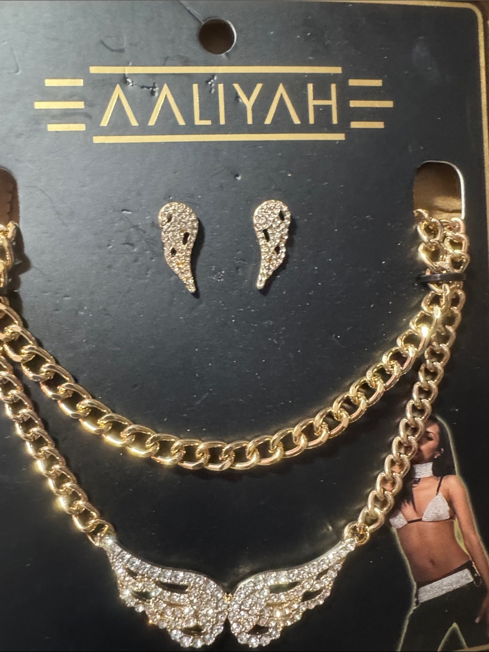 Aaliyah Gold Wing Crystal Necklace & Stud Earring Set